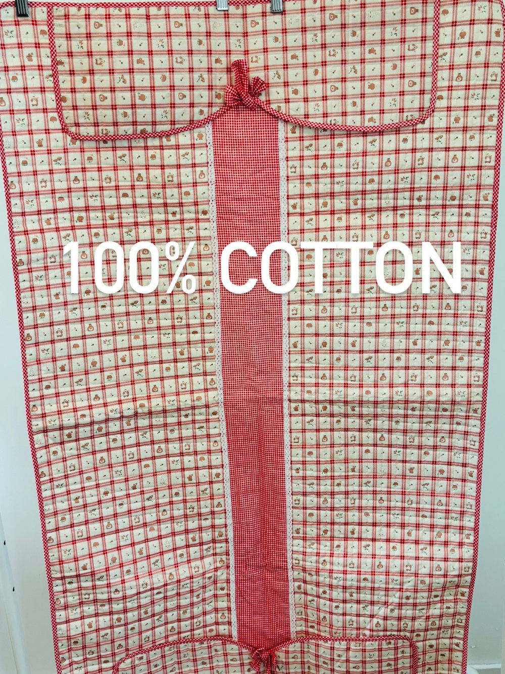 Vintage Rosalia Quilt with Pockets | Cottagecore, Red Gingham | 100% cotton